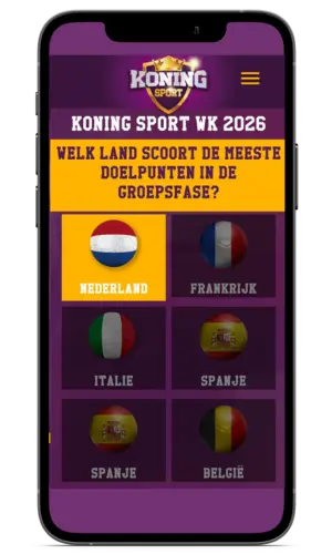Overzichtsscherm van de WK poule app met landenkeuze voor het invullen van voorspellingen tijdens de groepsfase.